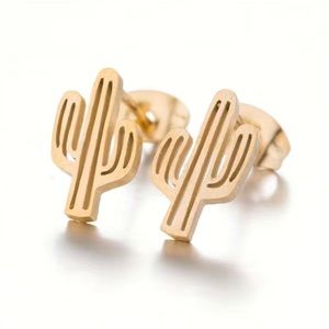 Small Gold Cactus Earrings